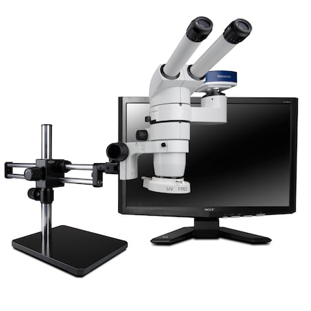 Scienscope Ergo Stereo Zoom Microscope With LED Ring, Camera On Dual Arm Stand CMO-PK10-E1